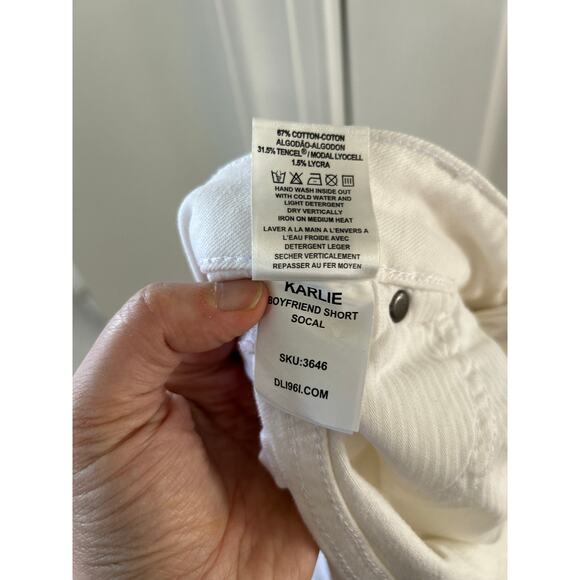 DL1961 Karlie Boyfriend Cut Off Roll Hem White Denim Shorts - Picture 5 of 7